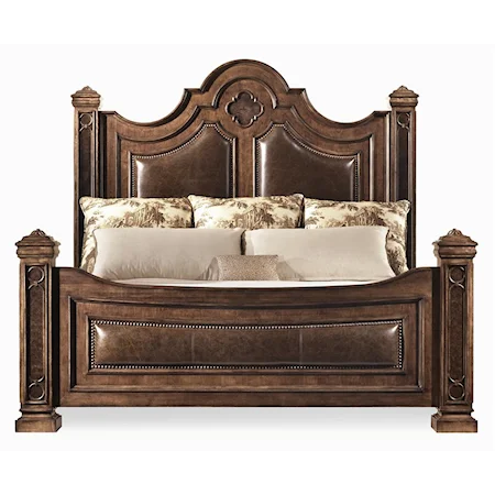 King Leather Low Post Panel Bed